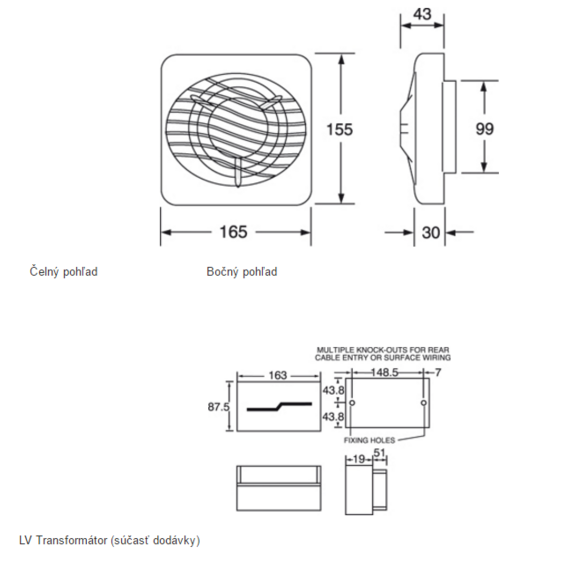 Ventilator Xpelair LV 100 - Abmessungen