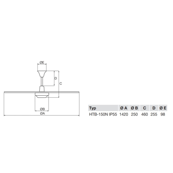Soler & Palau HTB 150 RC IP55 Deckenventilator - Abmessungen