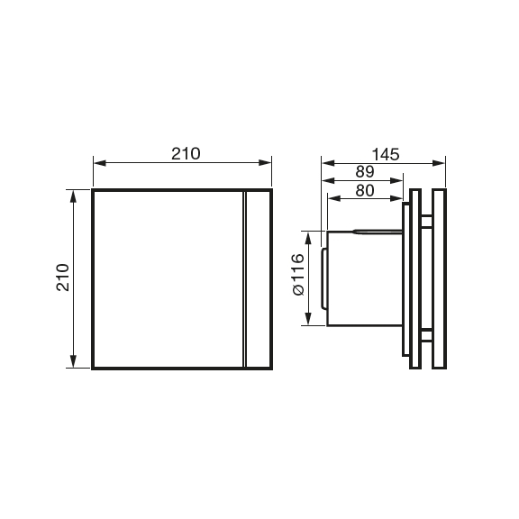 Ventilator Silent 200 Design CZ - Abmessungen