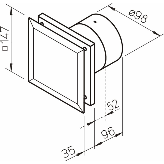 Helios MiniVent M1/100 P Ventilator mit zwei Leistungsstufen und Bewegungssensor - Abmessungen