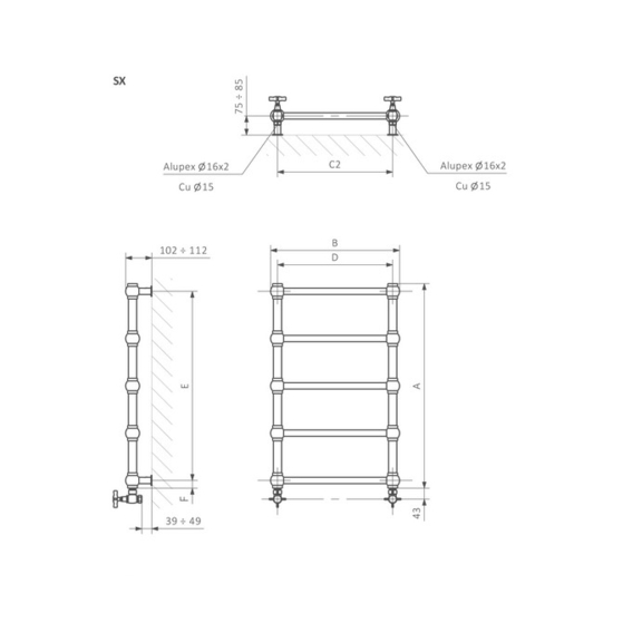 TERMA Retro Designheizkörper - Abmessungen - Schema