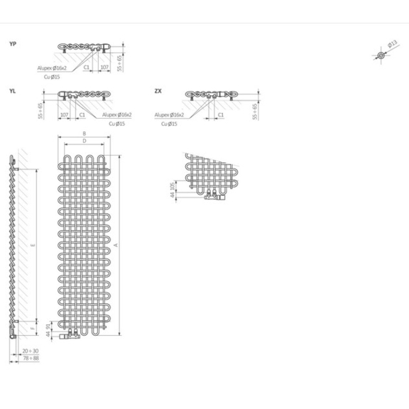 TERMA PLC V Designheizkörper Schema - Abmessungen