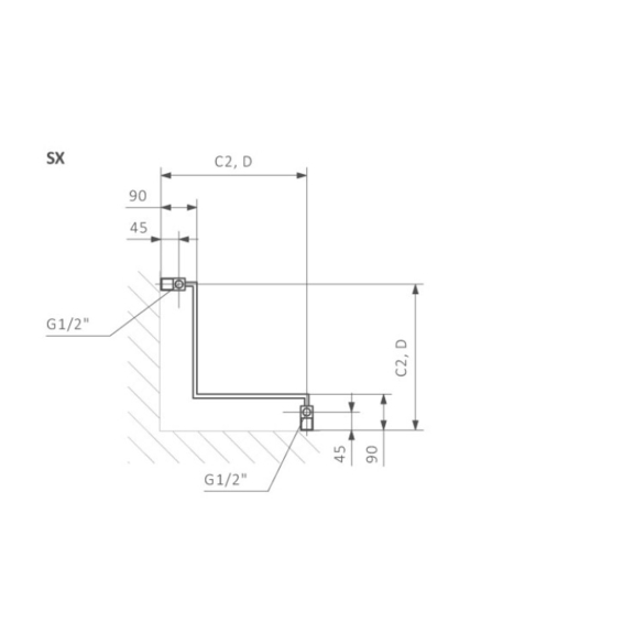 TERMA Incorner Eckheizkörper - Technische Zeichnung
