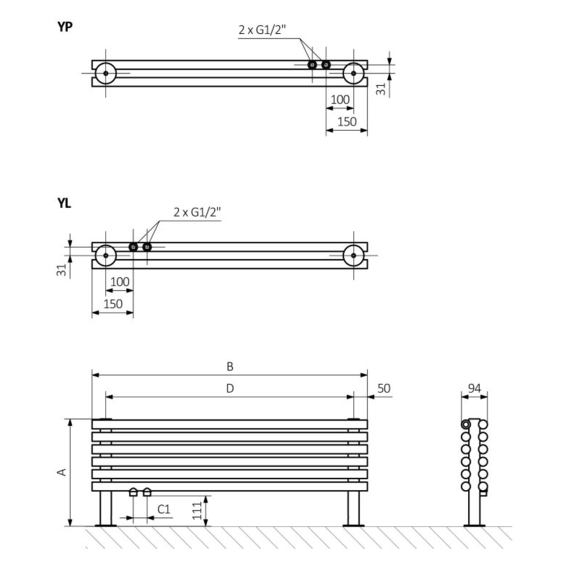 TERMA Tune HSD Designheizkörper unter Fenster Schema