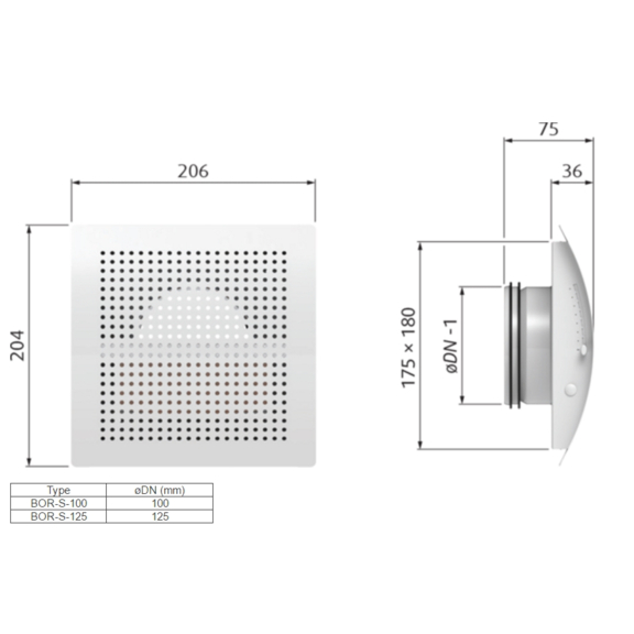 BOR-S 100 Wandauslass - Abmessungen