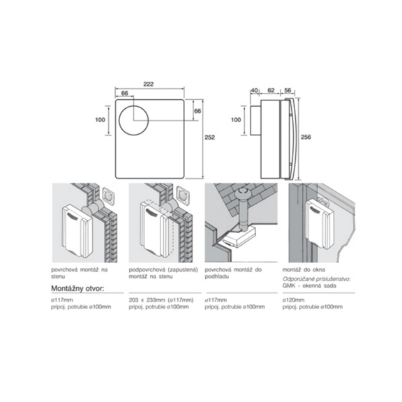 Ventilator Xpelair DX 200 Premier - Abmessungen