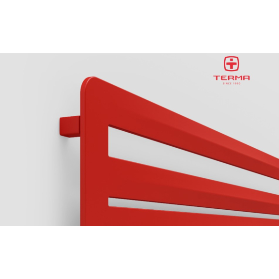 TERMA Aero HG Designheizkörper 455x1800 RAL3028 an Wand Detail
