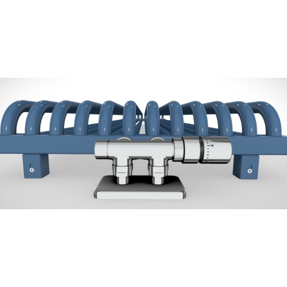 TERMA Delfin Designheizkörper unter Fenster 1800x580 RAL 5022 Detail