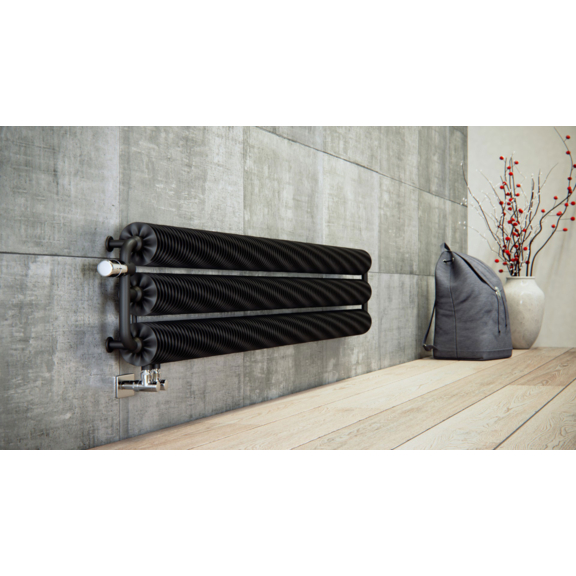 TERMA Ribbon HWS Retro Heizkörper RAL9005 im Interieur - an Wand