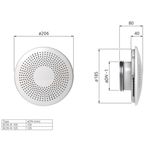 BOR-R 100 Wandauslass - Abmessungen