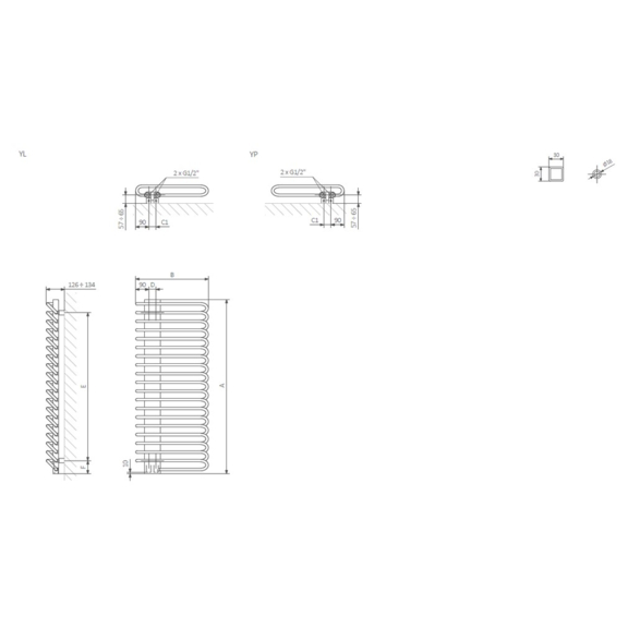 TERMA Michelle Designheizkörper - Schema - Abmessungen für Montage