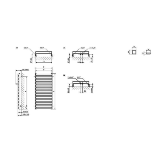 TERMA City Badheizkörper - Abmessungen - Schema