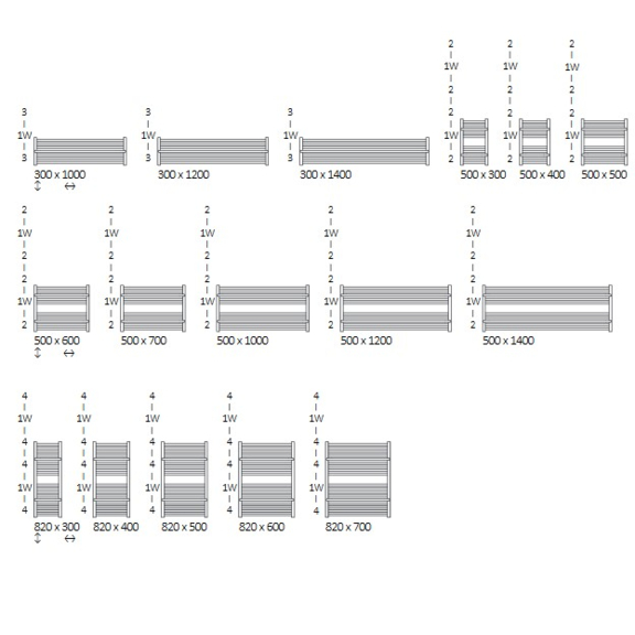TERMA Lima Badheizkörper verfügbare Größen 1
