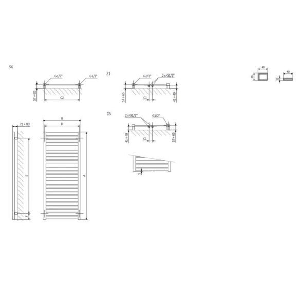 TERMA Mantis Designheizkörper - Abmessungen - Schema
