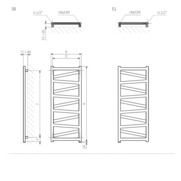 TERMA Vipera ONE Designheizkörper - Schema - Abmessungen